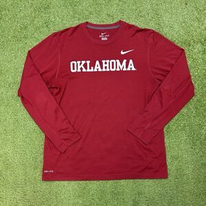 Nike Dri-Fit Men's Red Oklahoma Long Sleeve Activewear Logo Shirt Size Large